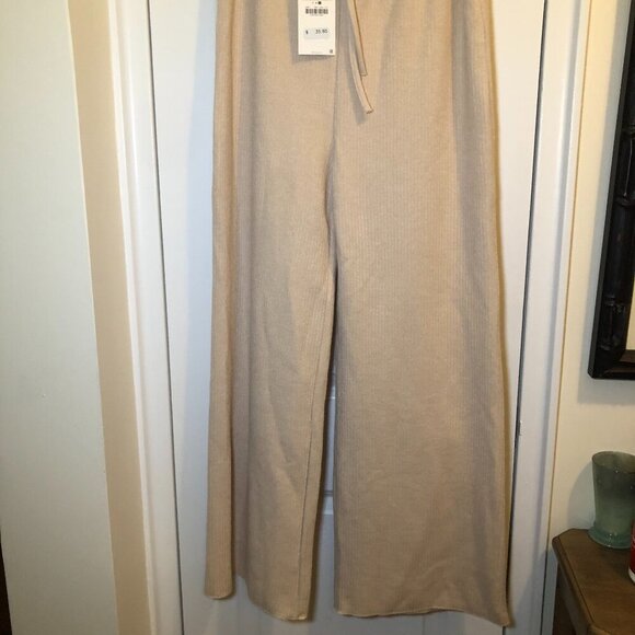 Zara Wide Leg Knit Draw String Elastic Pants Tan Size L NWT - Picture 2 of 9